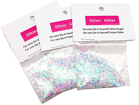3 x 3 g Glitzer für Schneekugel/Glitzerkugel zum Basteln - für Schneekugel Bastelset - Schneekugel selbermachen - individuelle Glitzerkugel - 40011