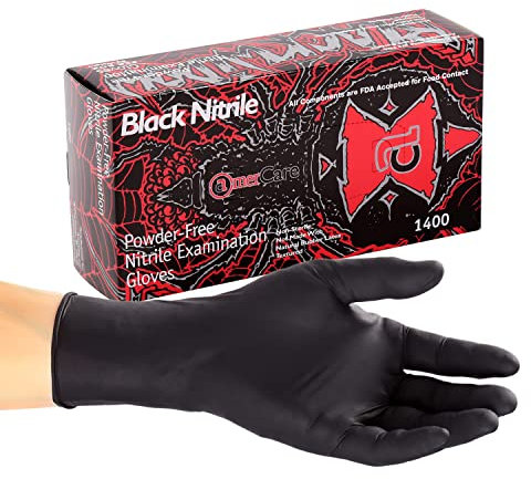 AmerCare Black Widow Powder Free, Nitrile Gloves, Medium, Case of 1000