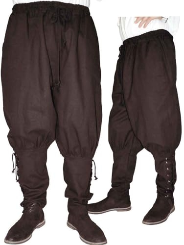 MAYLYNN Mittelalter Hose mit Taschen und Schnürung Wikinger Kelte, braun, Größe:XL