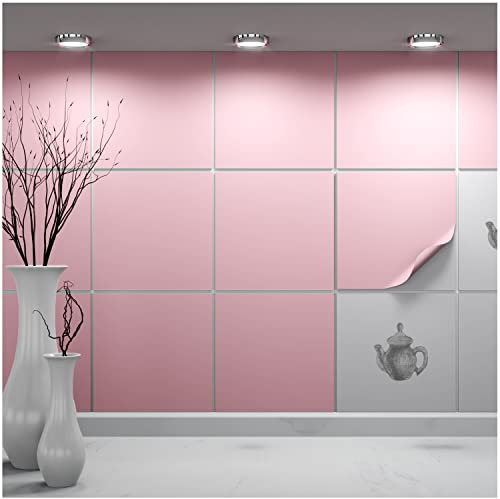 FoLIESEN - Adesivi per piastrelle 20x20 cm | Adesivi murali autoadesivi per bagno e cucina I Resistenti ai graffi e rimovibili | 10 Decalcomania per piastrelle, .:Rosa pastello opaco