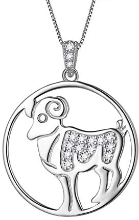 Aurora Tears Aries Necklace 925 Sterling Sliver 12 Zodiac Pendant Constellation Round Coin Necklaces CZ Horoscope Jewellery Gift for Women and Girls DP0111B