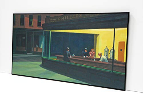 BaikalGallery Nighthawks, Edward Hopper 1942, Cuadro Enmarcado (P2678)- Moldura Aluminio Negro Mate - Montaje en Panel Adhesivo y Rígido de 1cm (Foam)- Laminado Acabado Mate (Sin Cristal) (50x100cm)