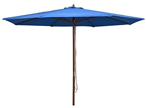 vidaXL Sonnenschirm mit Holzmast Marktschirm Gartenschirm Ampelschirm Strandschirm Terrassenschirm Balkonschirm 350cm Blau UV-Schutz