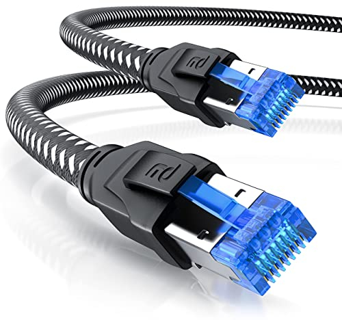 CSL - 7,5m Netzwerkkabel CAT 8 - LAN Kabel Patchkabel - Baumwollmantel - CAT8.1 High Speed Gigabit Ethernet Cable - 40 Gbits - S/FTP PIMF - RJ45 Stecker - Cat6 Cat7 Cat8 komp - 7,5 Meter - schwarz