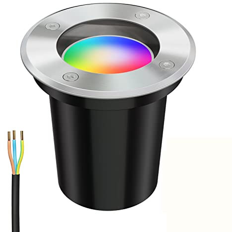 ledscom.de Boden-Einbauleuchte BOLI für außen Edelstahl rund IP67 108mm Ø inkl. Smart Home RGBW GU10 LED Lampe, 5,41W, 473lm