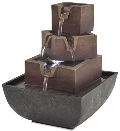 Tidyard Zimmerbrunnen mit Beleuchtung, Indoor-Brunnen aus Polyresin mit Pumpe und Beleuchtung, Dekobrunnen, Grau und Braun