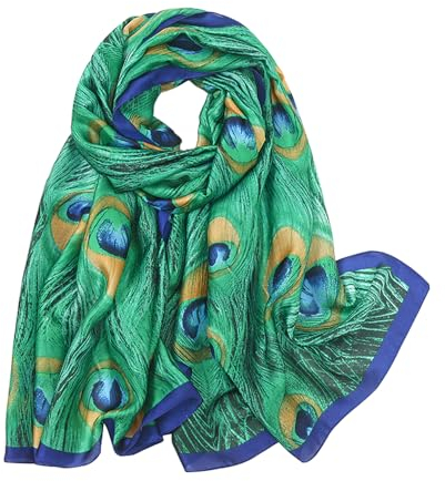 KAVINGKALY Frühling Kollektion Schal Frauen Leichte Seide Schals Pfau Muster Schals und Wraps für Lady Geschenk(B)