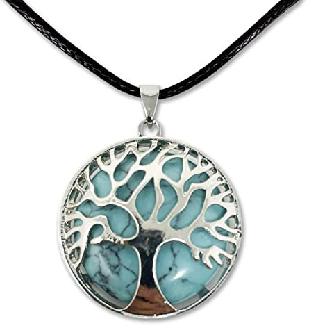 Cotigo - Collier Arbre de Vie avec Pendentif Pierre Naturelle Énergiques - Pierres Semiprécieuses (Quartz Turquoise)