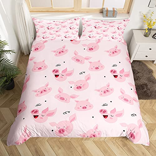 Kinder Niedlich Schwein Bettwäsche Set 135x200cm Rosa Schwein Betten Set KleinKarikatur Schön Schweinchen Bettbezug Set Kinderzimmer Lustige Bauernhof Tier Zimmer Dekor 2St mit 1 Kissenbezug