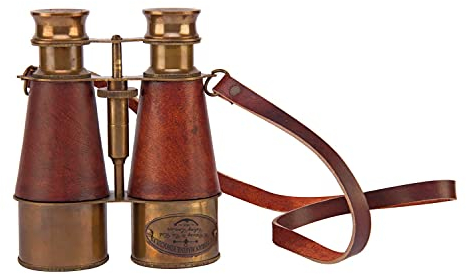 Riesiger Korb 162 – antikes Messing Fernglas Kirsche / Braun Farbe viktorianisch Marine1915 mit Lederbezug