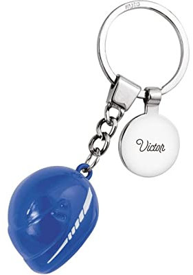 Amikado - Porte-clés casque de moto personnalisé (Bleu) - Médaille gravée - Petit cadeau - Accessoire moto
