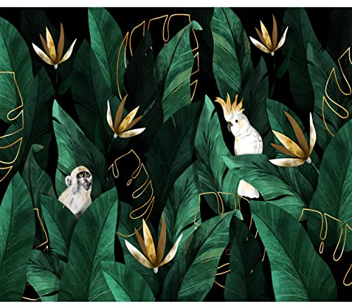 decomonkey Fototapete Abstrakt 400x280 cm Tapete Fototapeten Vlies Tapeten Vliestapete Wandtapete moderne Wand Wandbild Schlafzimmer Wohnzimmer Laub Tiere Pflanzen Affe Papagei Grün en