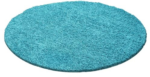 Muratap Teppich Wohnzimmer Weich - Basic Shaggy - Hochflor Teppich Wohnzimmerteppich, Schlafzimmerteppich Pflegeleicht und Fusselfrei - Große: 160 cm - Rund - Farbe: Türkis Blau