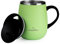 GRANDTIES Insulated Coffee Mug with Handle- Sliding Lid for Splash-Proof 16 oz Wine-Glass Shape Thermal Tumbler with Double Walled Vacuum Stainless Steel to Keeps Beverages Hot or Cold-Fresh Mint