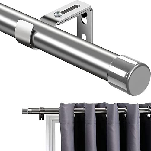 Bastone per Tenda, 76-116 cm Aste per Tende per Finestra con Manopole a Cappuccio con Staffe, Bastone per Tende Regolabile Set di Ferramenta in Acciaio Inossidabile Finestra Camera/Manica Argentata