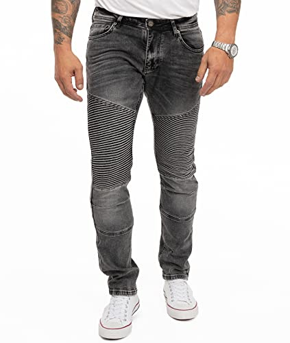 Rock Creek Herren Jeans Slim Fit Stretch Jeans Männerhose Herrenjeans Denim Hosen Herrenhose Bikerhose Stonewashed RC-2186 Grau W40 L32