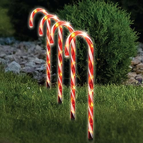 ADEPTNA 4 Piece 40 LED Christmas Warm White Candy Cane LED Lights with Timer Function Battery Powered Xmas Outdoor Patio Pathway Drive Way Decoration