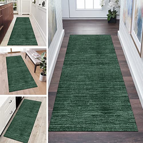 QQrunner Teppich Läufer Flur Dunkel Grün Lang rutschfest Kücheteppich Waschbar 70x250cm Meterware Abstrakt Teppichmatten Waschbar Korridor Wohnzimmer Schlafzimmer 40-120cm Breit, Anpassbare Größe