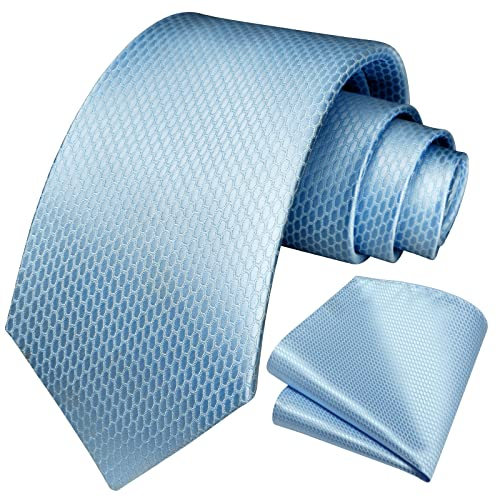 HISDERN Krawatte Blau Klassisch Elegant Schlips Herren Formelle Hochzeit Krawatte mit Einstecktuch Set Business Party