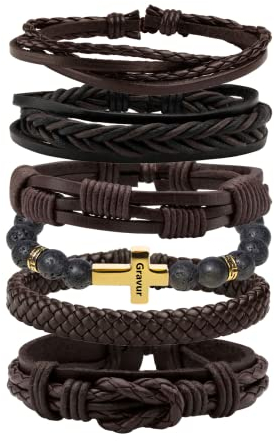 MILAKOO geflochten lederarmband herren Lavastein kreuzarmband Personalisierung Gravur braun