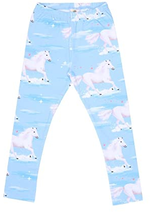 Walkiddy Leggings aus Bio-Baumwolle (GOTS-Zertifiziert) für Kinder - Hautsympathische und Schadstofffreie Nachhaltige Baby- und Kinderkleidung - White Horses Motiv - Blau - Maschinenwaschbar