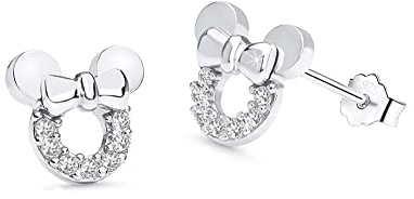 Kaguyo Minnie Mouse Ohrringe, 925 Sterling Silber Amethyst weiß blau rosa Zirkonia Mickey Mouse Ohrstecker für Frauen Mädchen, süßes Design Geburtstagsgeschenk (klar)