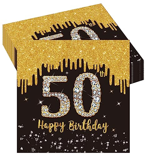 20 Stück Geburtstag 50 Servietten,50er Geburtstag Papierservietten,Happy Birthday Schwarz Gold Papier Party Servietten Tischdeko für 50. Geburtstag Mann Frau Happy Birthday Servietten Decorations