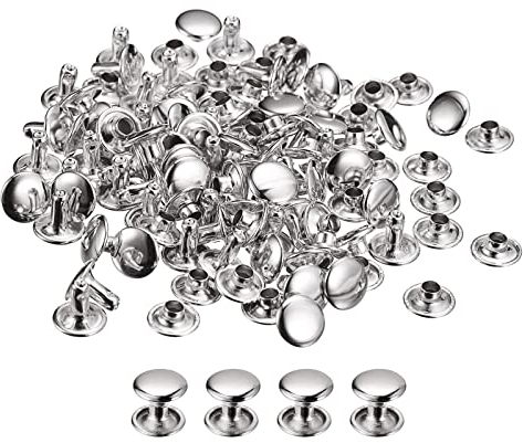 QUARKZMAN 50 Set Leder Nieten 9mm Runde Nieten Hohlnieten Doppelt Kappe Nieten 8mm Höhe Metall Nieten Niete für Leder Handwerk Reparatur DIY Geldbeutel Gürtel Taschen Schuhe Silber Ton