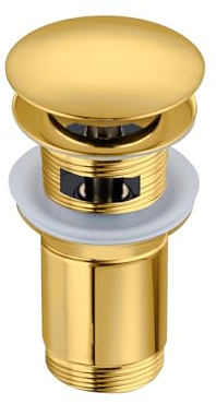 BALNEO Bouchon Évier Universel Click Cone Pop-Up Or, Laiton, Antirouille, 4 Joints, Joint, Bonde, 66mm X G1 1/4, avec Trop-Plein, C-Click