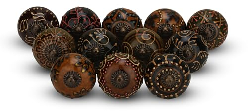 FURNISHFUL FINESSE Keramikknöpfe für Schrank, Kommode, Schublade und Möbel, handbemalt, antiker Boho-Schrankzugknopf, mehrfarbig, 12 Stück