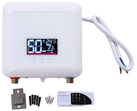 Mini Electric Instant Water Heater, 7500w Portable Instant Tankless Hot Water Heater with LCD Display, Under Sink Water Heater with Touch and Remote Control Suitable for Kitchens, Bathrooms (White)
