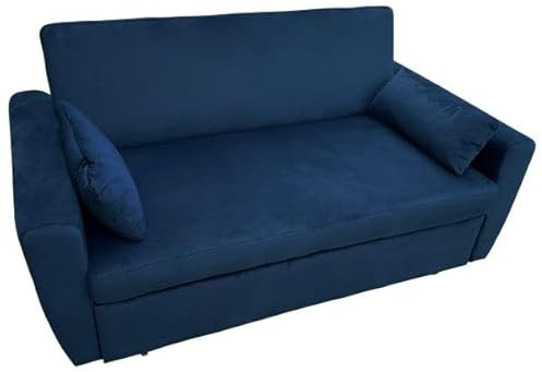 Happy Garden Canapé Convertible Matt en Velours Bleu 2 Places. Canapé avec Dossier inclinable et Coussins