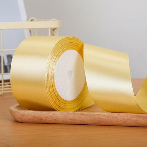2 Rollen Schleifenband Gold, Geschenkband Stoffband, Satinband Ribbon Dekoband (50mm/25yard)