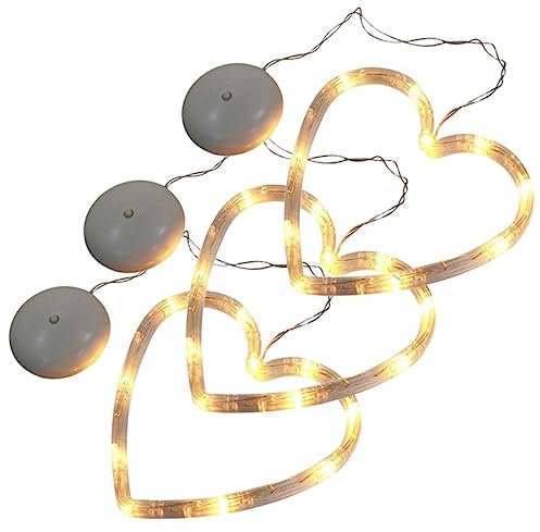 jojofuny 3er Set Valentinstag Fensterlichter Herzform Mit Saugnapf, Led Fensterdeko HäNgend, Batteriebetriebene Romantische Lichter FüR Fenster, 17x17cm