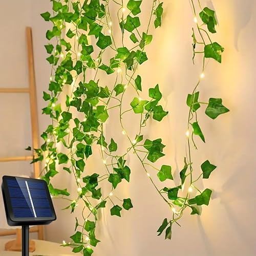Kimuwote Solar Lichterkette Aussen, 120LED Künstlicher Efeu Lichterkette, 12M Lichterkette Außen 8 Modi IP65, Lichterkette Solar Außen Wetterfest, für Aussen, Garten, Balkon,Zaun, Camping, Pflanzen