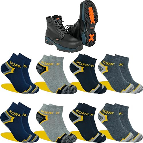 Calcetines Trabajo Hombre Verano, Calcetines tobilleros Aptos para Botas de Seguridad, Con Materiales Mejorados para mayor Durabilidad y Seguridad (FR/ES, Números, 40, 46, Regular, Regular, X4)