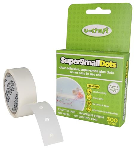 KLEBESHOP24 Mini Klebepunkte | Doppelseitig permanent klebend | Für detaillierte Bastelarbeiten | Extra klein | 3 mm Durchmesser / 300 Stück auf Rolle
