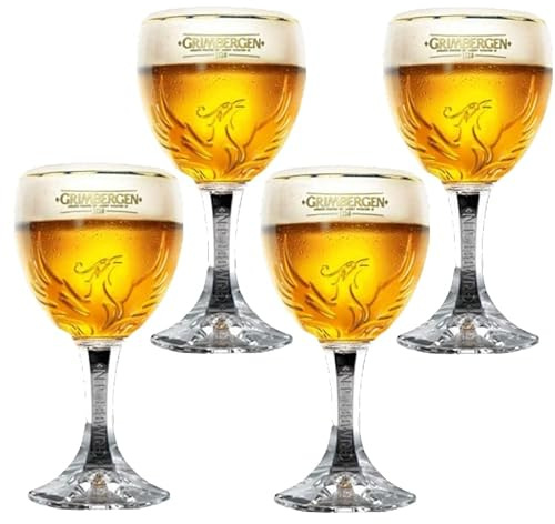 GarageBar | Grimbergen Glasses | 33cl/Half Pint Glasses | Official Merchandise | Comes with 2X Beer Drip Mats (4 Glasses)