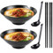 BYZESTY Bol Ramen, 2 Pièces Bol à Ramen avec Cuillère et Baguettes, 1000 Ml Bols à Ramen Japonaise, Antidérapants Grand Bol Soupe, Vintage Bols à Soupe, Bols Ramen pour Pho Udon Nouilles