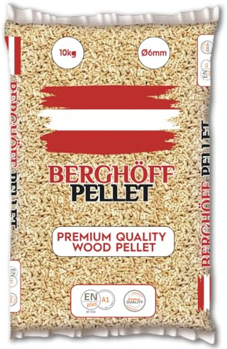 Pellet BERG-HOFF da 10 KG – Originale 100% Abete Austriaco, certificato ENplus A1 - Alto potere calorifico (15 sacchi da 10 kg)