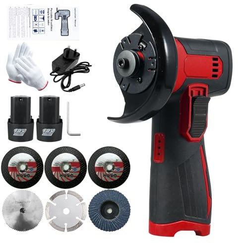 Mini Angle Grinder, Weytoll 12V 19500RPM Cordless Brush Angle Grinder Include 6PCS Cutting Disc, Ginding Disc 3 Inch/76mm, with 2PCS 1300mAh Battery, Suitable for Cutting, Grinding and polishing -Red