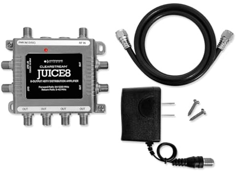 Antennas Direct JUICE8 TV Antenna Distribution Amplifier, 8-Output, Weatherproof, Silver