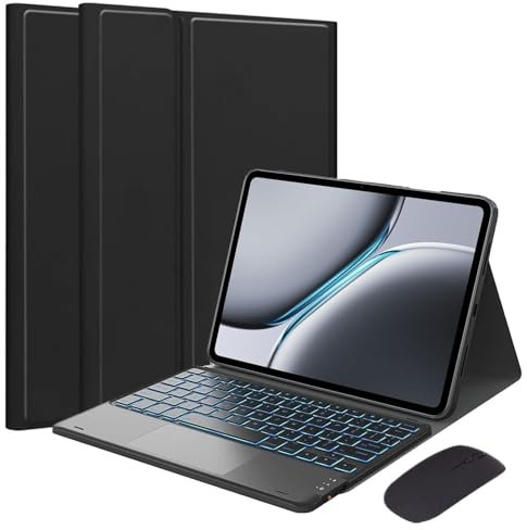 EHLCYS Funda con Teclado para OnePlus Pad 11,61 Pulgadas, Versión 2023, Teclado Español Ñ con Panel Táctil Retroiluminado Inalámbrico Desmontable 7 Colores, Funda Ultrafina con Ratón