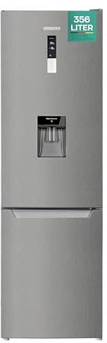 Heinrich´s Kühlgefrierkombination mit 356L Mega Gesamtvolumen, 260L Kühlvolumen 96L Gefriervolumen, Kühlschrank inkl. Wasserspender, Türanschlag wechselbar, LED, leise 37dB, große Tiefkühlboxen (inox)