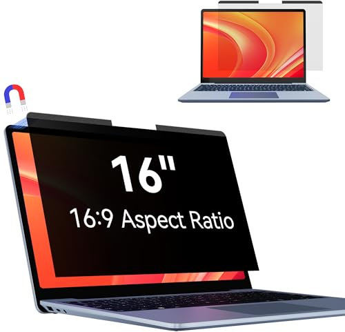Makinda Magnétique Filtre de Confidentialité 16 Pouces 16:9, Film Ecran Ordinateur Portable Compatible avec HP/Dell/Acer/Lenovo/Thinkpad, Amovible Anti Espion/Lumiere Bleue Protection Ecran Laptop
