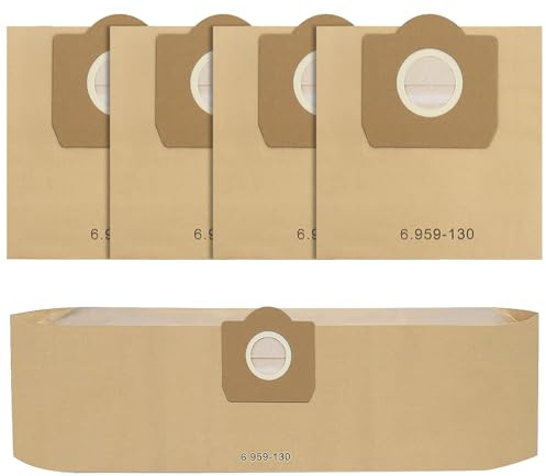 Fishoney 5 Stück WD3 Staubsaugerbeutel für Kärcher 6.959-130.0 | 9,5 Liter Papierfilterbeutel für WD3, 1629-800.0, MV3, A2201/2204/2504/2554/2251/2604 Kärcher WD3 Beutel Staubsauger