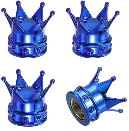 PATIKIL Crown Tire Valve Stem Caps, 4 Pcs, Blue | Tire Valve Caps,Vehicle Car Tire Air Caps Covers,with O Rubber Ring,,Universal for Bicycle SUV Automotive