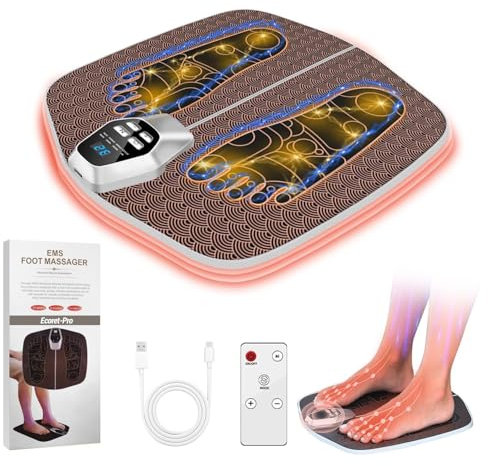 Ecoret-Pro Massaggiatore per Piedi, EMS Massaggiatore Piedi Elettrico, 8 Modalità e 19 Intensità, con Telecomando, Utilizzabile su Tutte le Parti del Corpo