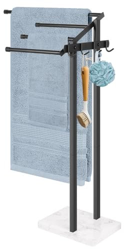 HarJue Porte-serviettes pour salle de bain, 91,4 cm de haut, support de serviettes de bain avec base en marbre, support sur pied pour maison, piscine, sol extérieur, magasin de serviettes pour membres