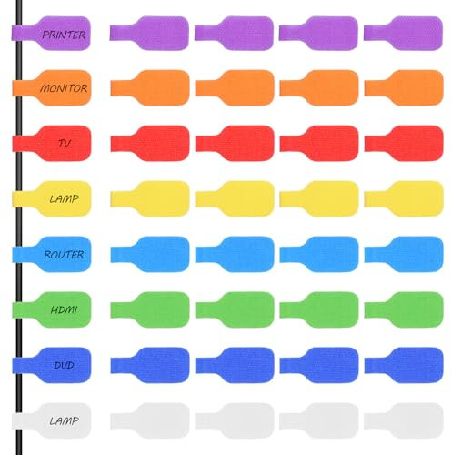 Yuanchu 32 etichette per cavi, clip per etichettatura, riutilizzabili, per cavi scrivibili, multicolore, organizer per cavi, etichette per la gestione dei cavi, identificazione
